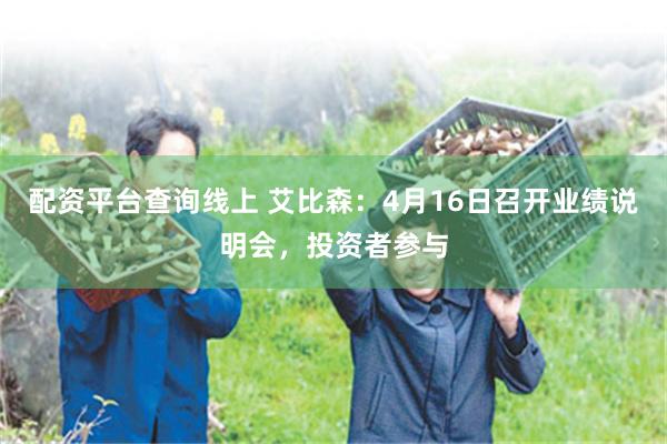配资平台查询线上 艾比森：4月16日召开业绩说明会，投资者参与
